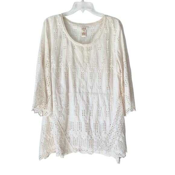 Sundance Cream Boho Eyelet Tunic Blouse size large - Picture 1 of 6